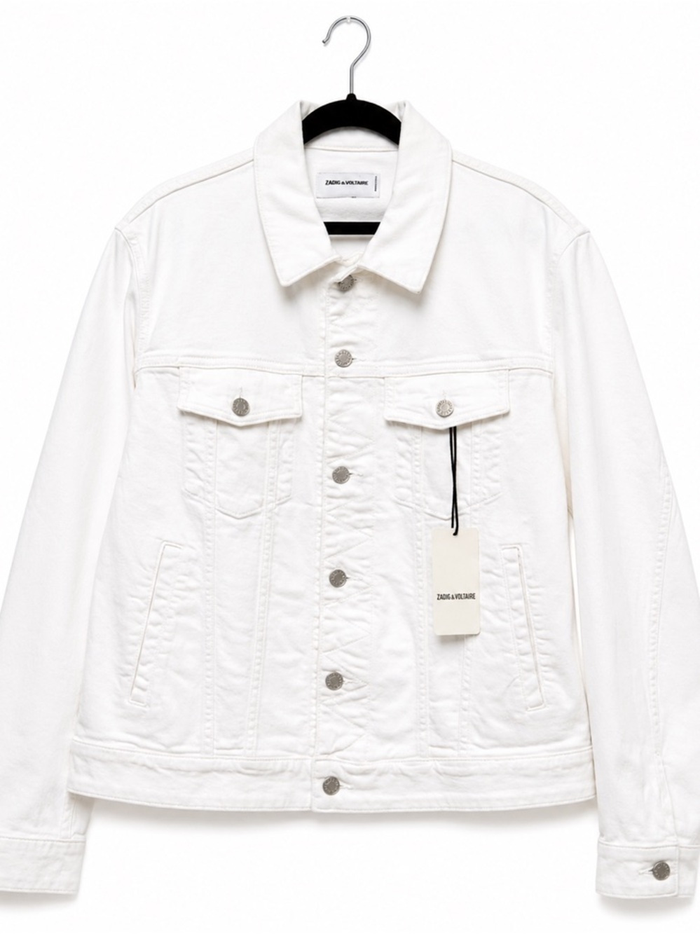 Zadig & Voltaire Skull Denim Jacket White Rhinestone NWT L - Picture 3 of 8